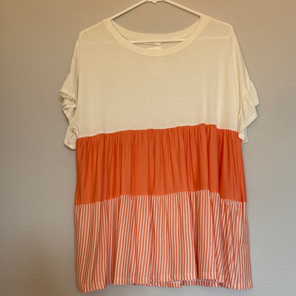 Cherish Orange and White Colorblock Tee M